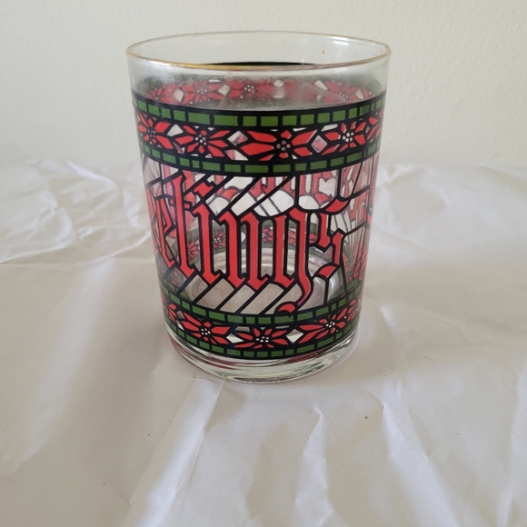 Vintage HOUZE Glass SEASONS GREETINGS Holiday Christmas STAINED GLASS Rocks glas - Picture 4 of 6